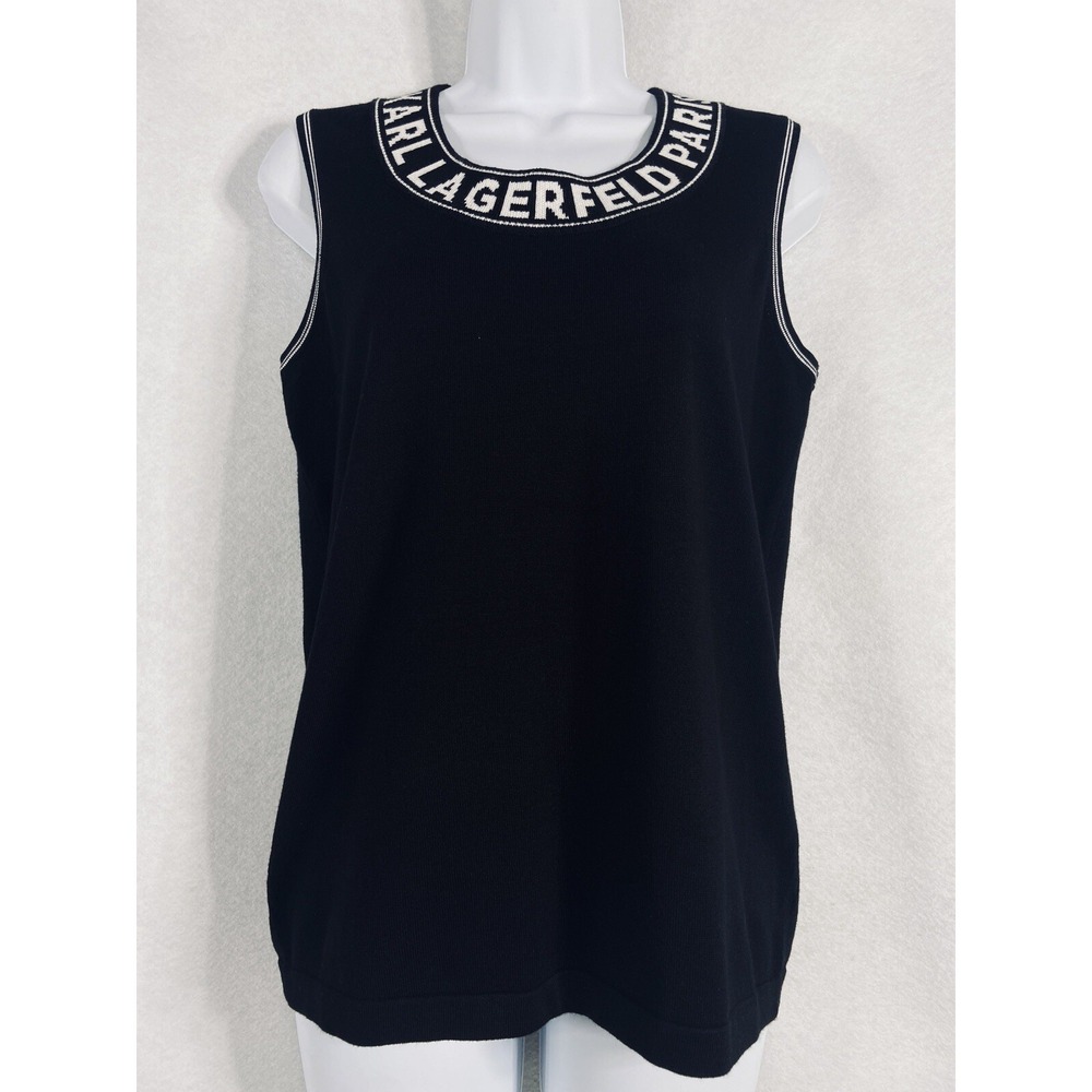 Karl Lagerfeld Sweater Top Women's Small Black Sleeveless Signature Logo New